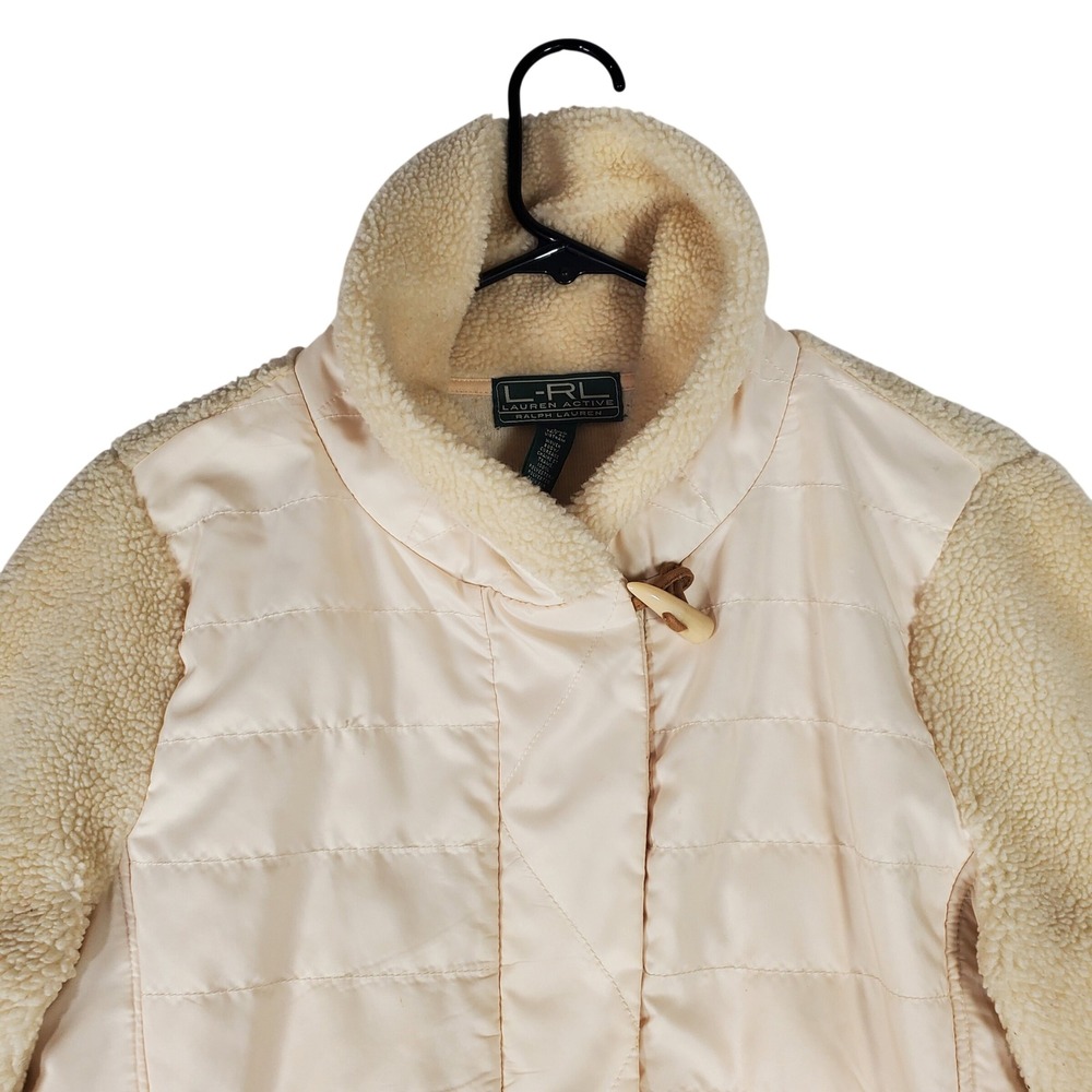 Lauren Ralph Lauren Active Quilted Faux Fur Fleece Jacket Cream Toggle Large